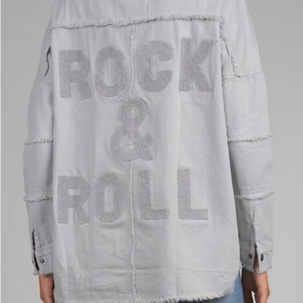 Elan Devan Military Style Raw Hem Gray Rock & Roll Jacket Textured Sz Large